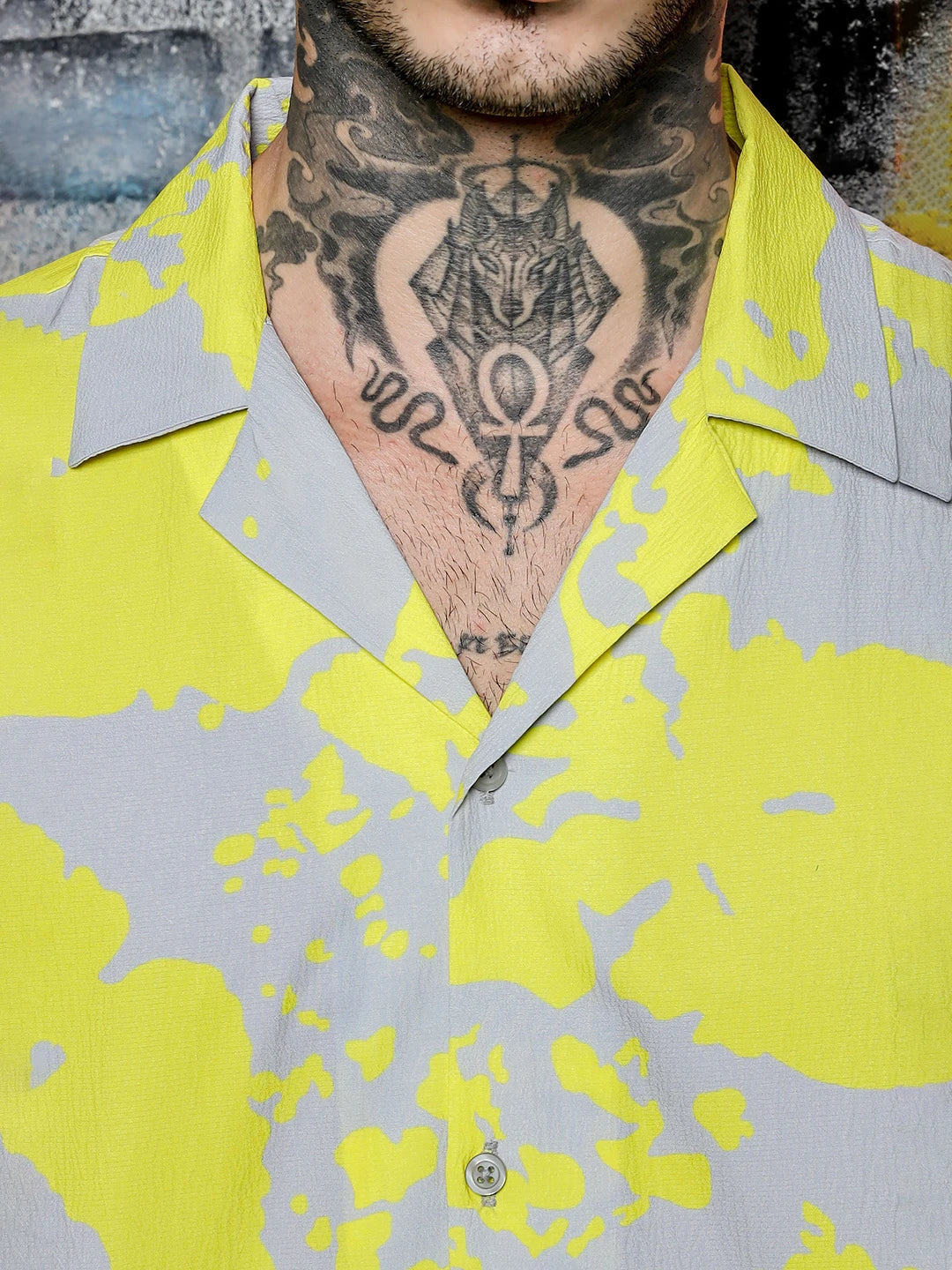 House Of Koala Oversized Fit Cuban Collar Abstract Printed Casual Shirt