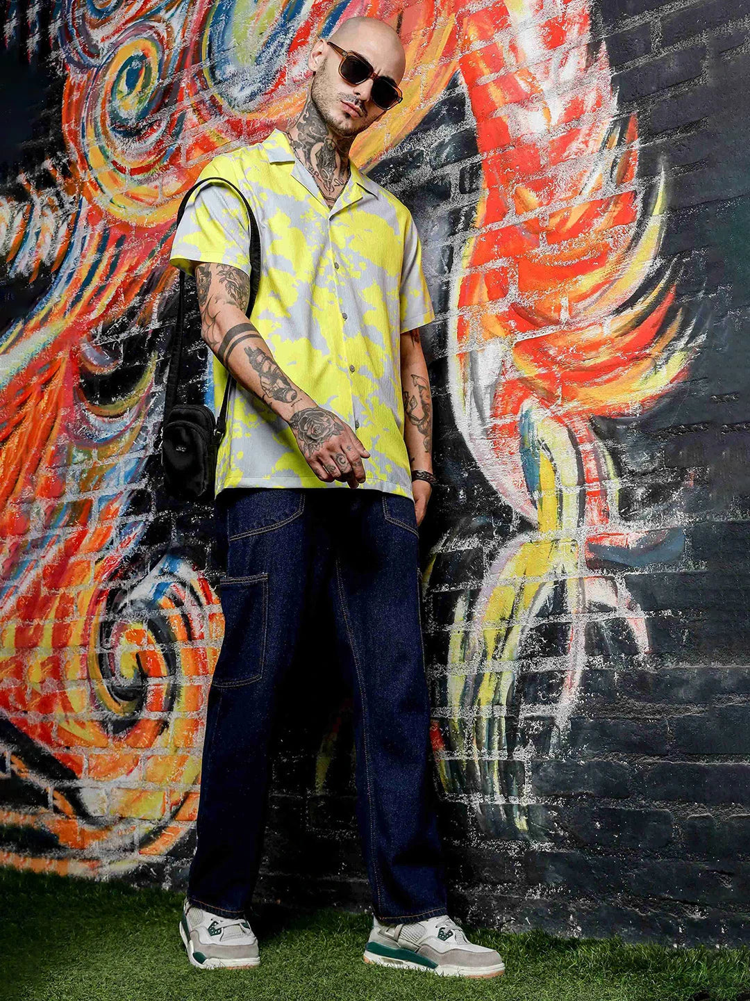 House Of Koala Oversized Fit Cuban Collar Abstract Printed Casual Shirt