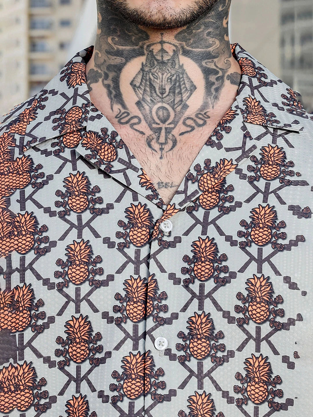 House Of Koala Beige Textured Printed Relaxed Fit Cuban Collar Resort Shirt