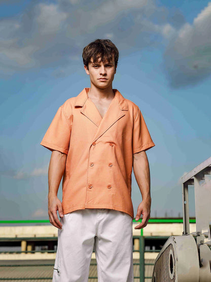 House Of Koala Textured Camel Korean Notched Lapel Collar Resort Shirt