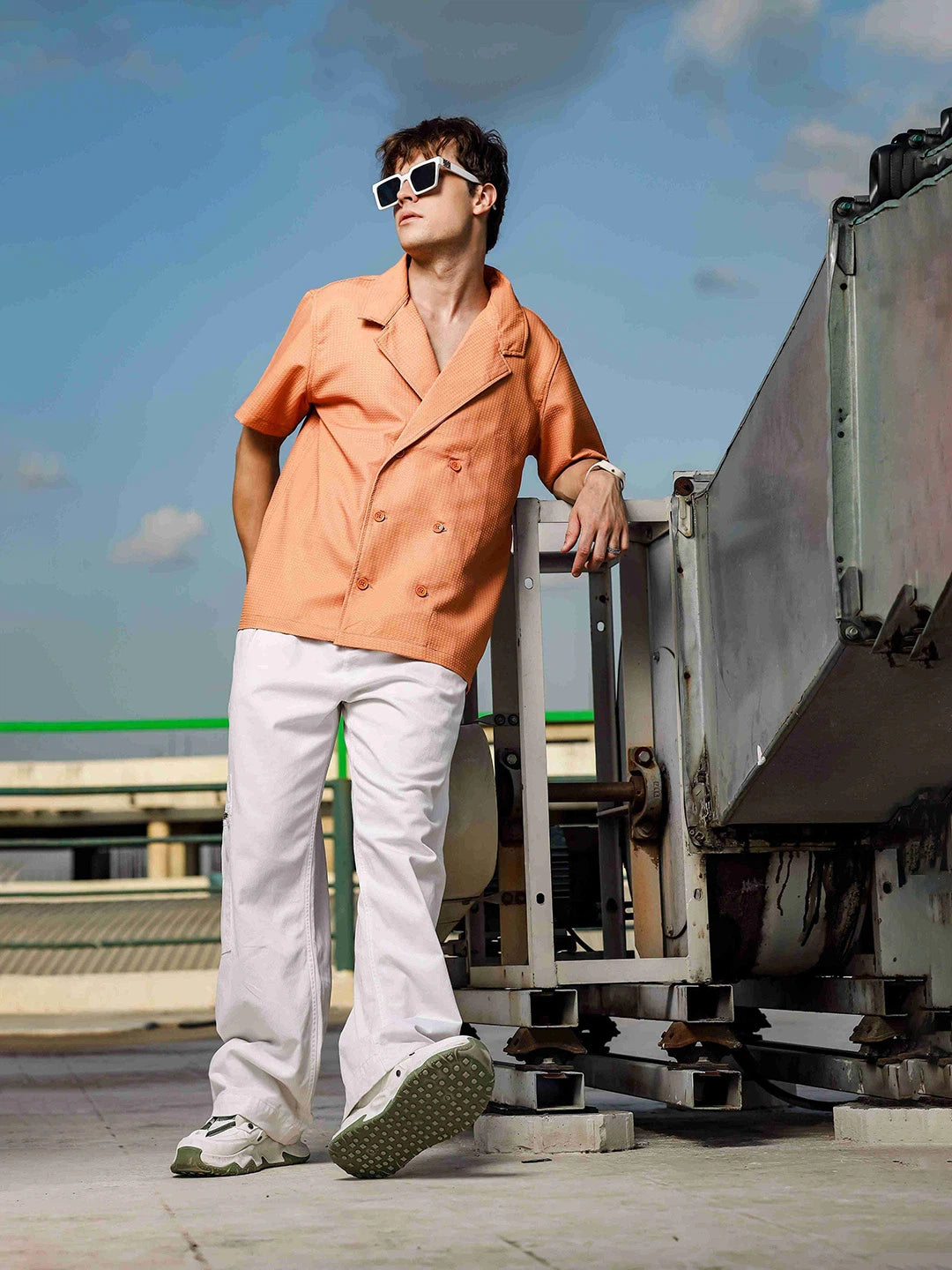 House Of Koala Textured Camel Korean Notched Lapel Collar Resort Shirt
