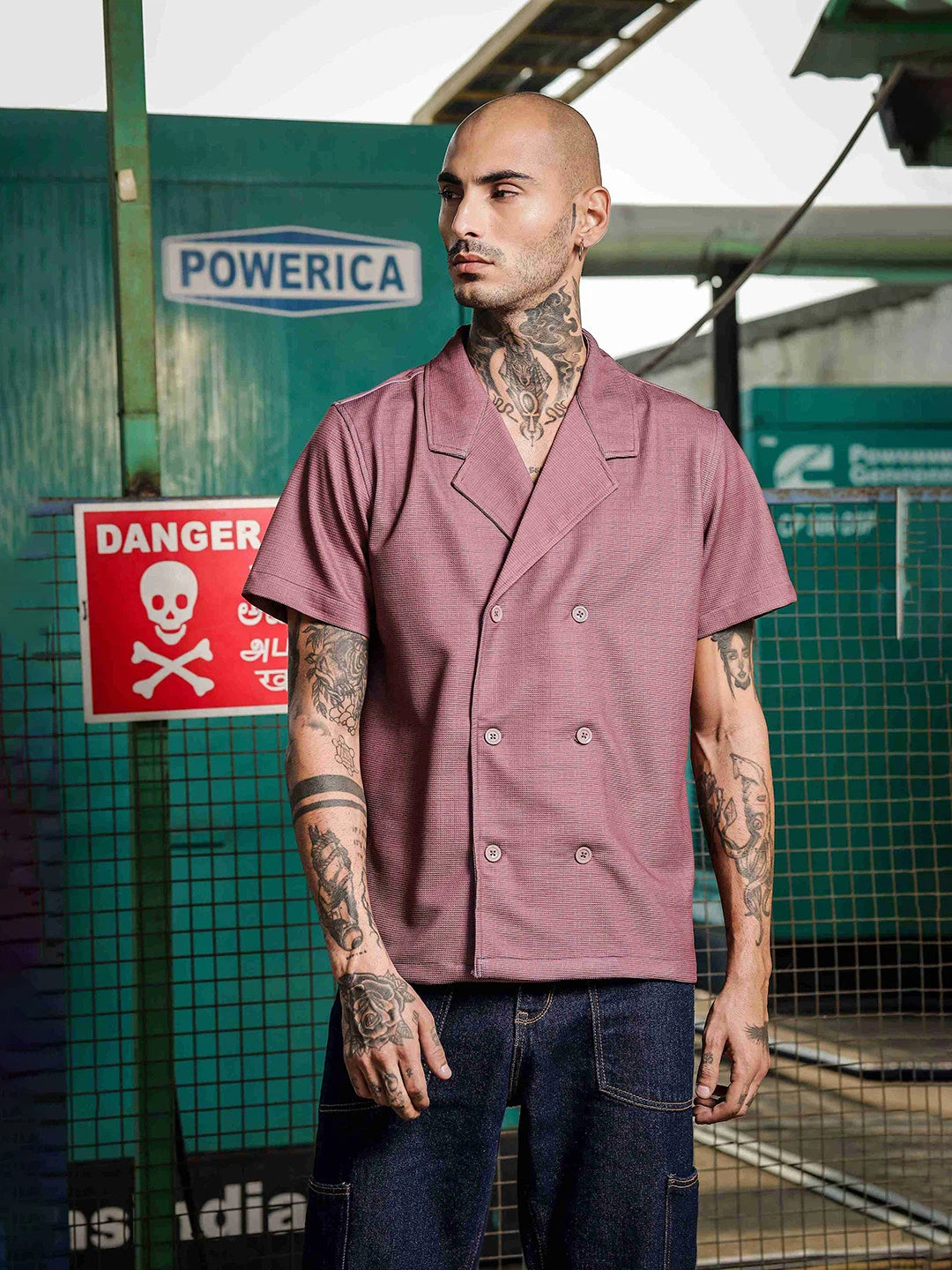 House Of Koala Lavender Korean Notched Lapel Collar Resort Shirt