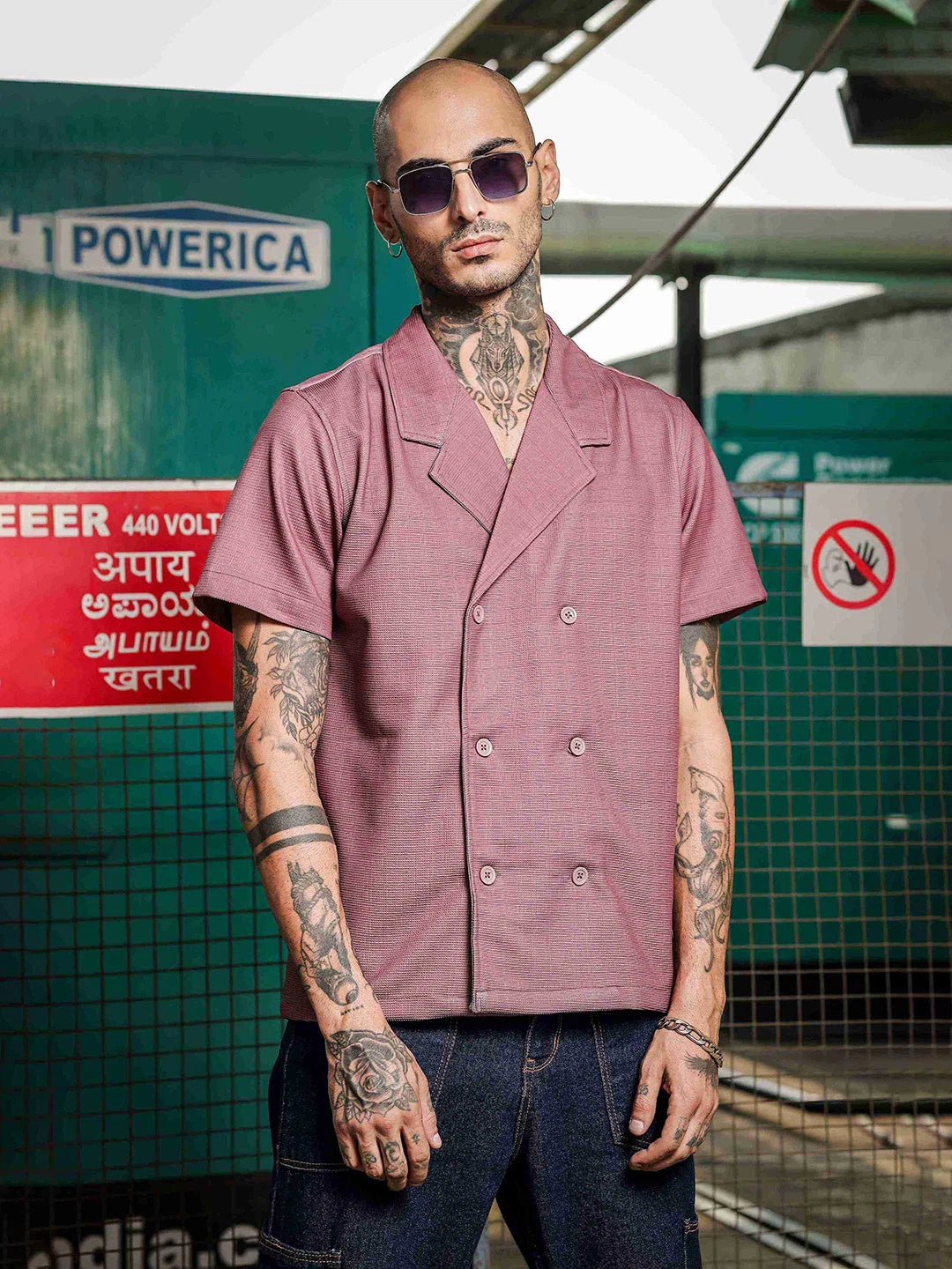 House Of Koala Lavender Korean Notched Lapel Collar Resort Shirt