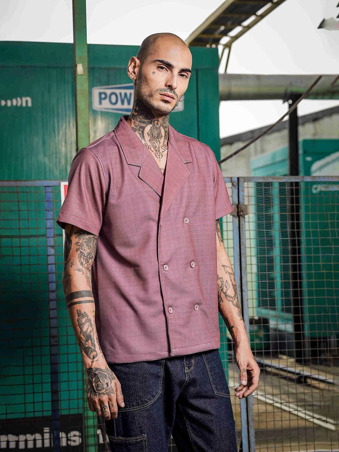 House Of Koala Lavender Korean Notched Lapel Collar Resort Shirt