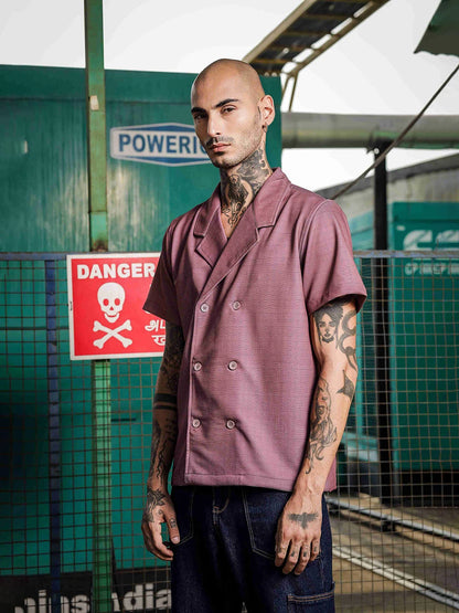 House Of Koala Lavender Korean Notched Lapel Collar Resort Shirt