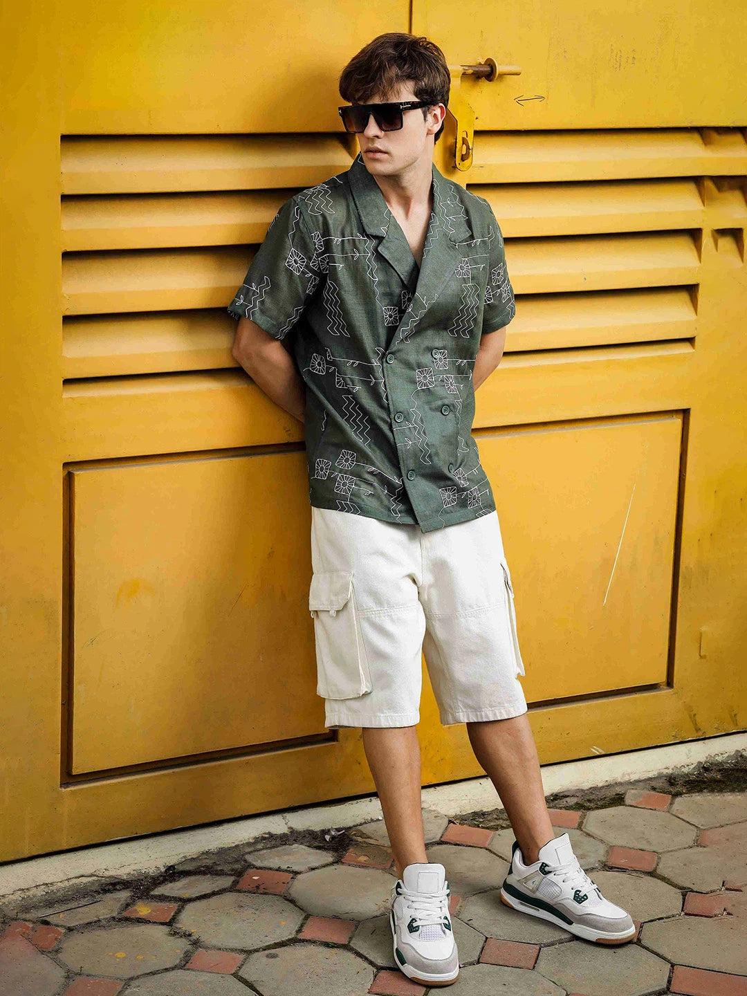 House Of Koala Linen Blend Olive Korean Notched Lapel Collar Resort Shirt