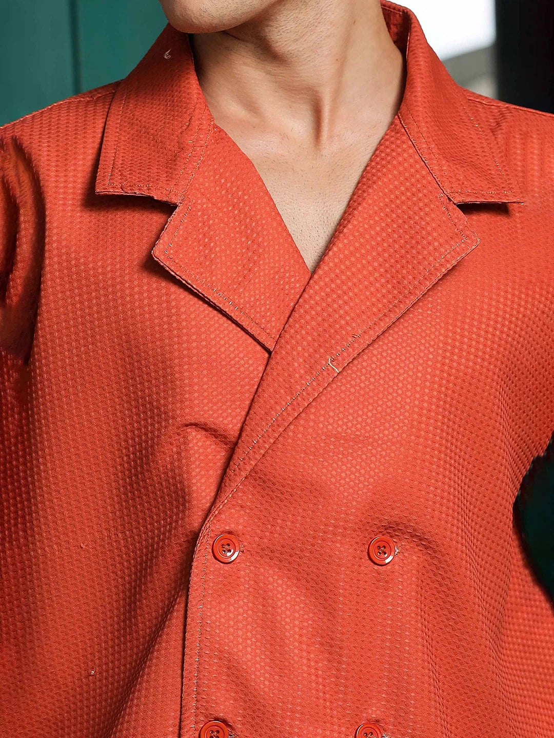 House Of Koala Textured Rust Korean Notched Lapel Collar Resort Shirt