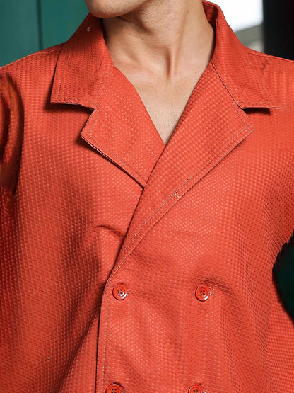 House Of Koala Textured Rust Korean Notched Lapel Collar Resort Shirt