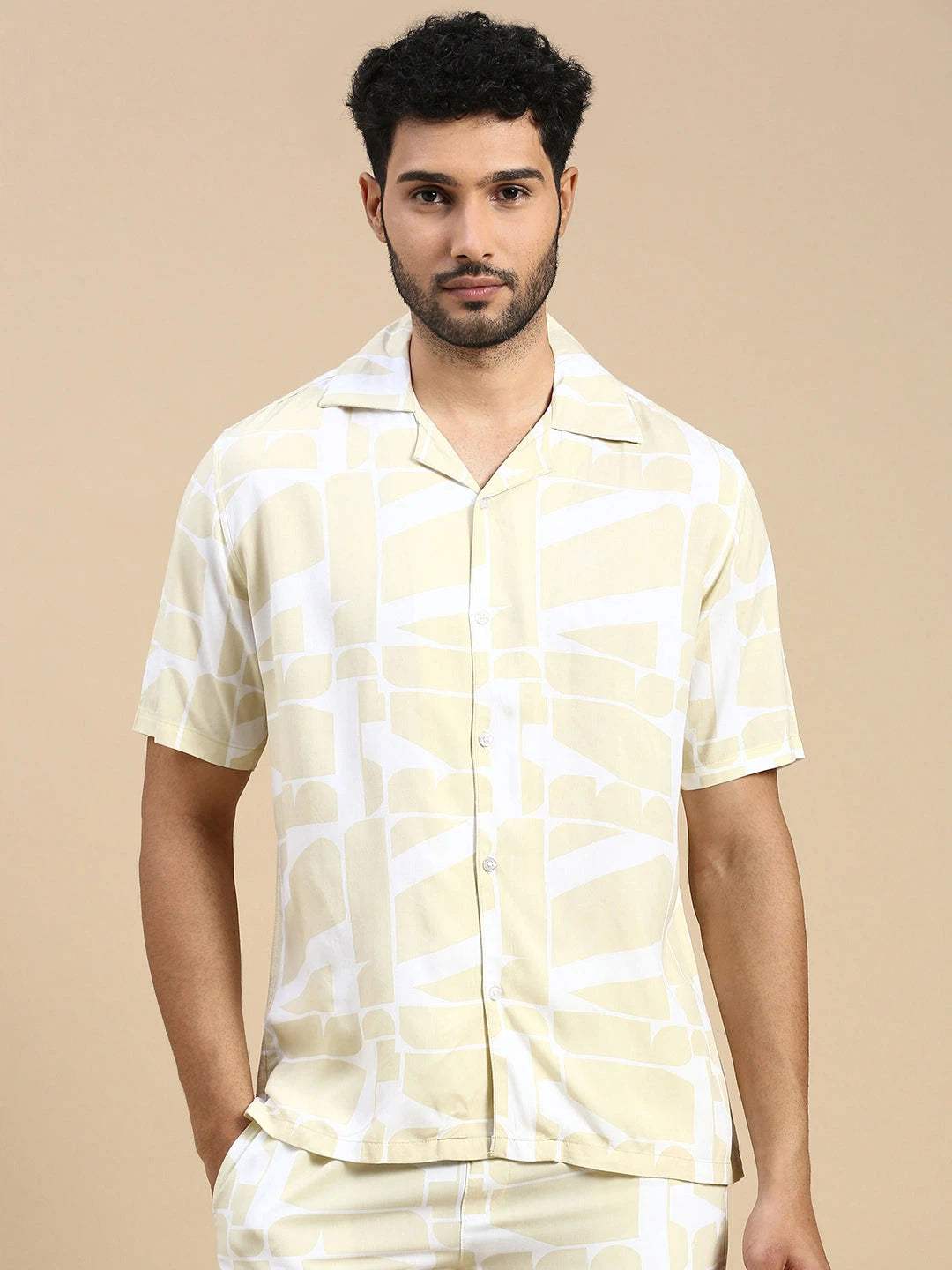 House Of Koala Cubano Beige Printed Relaxed Fit Resort Shirt