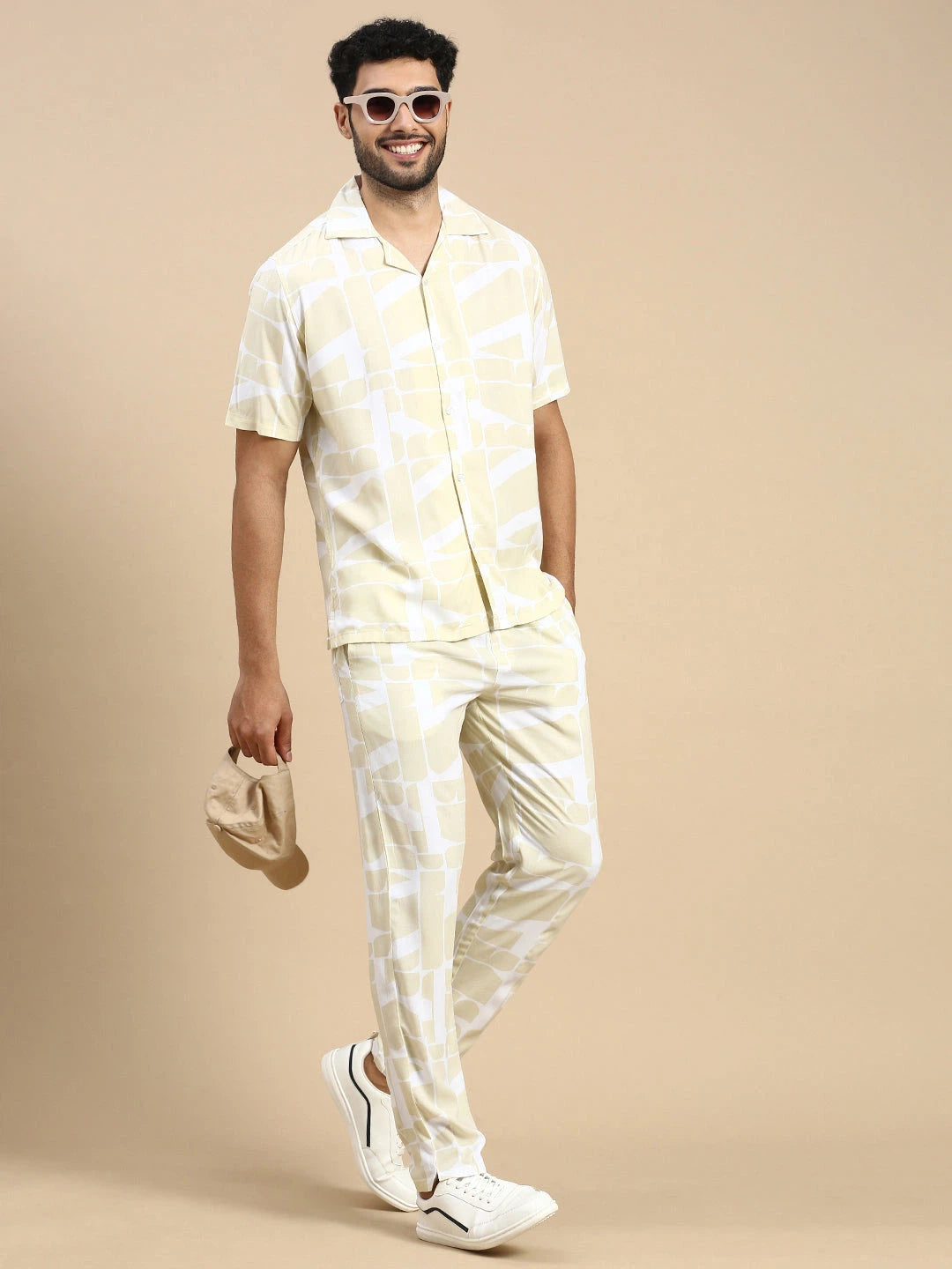 House Of Koala Cubano Beige Printed Relaxed Fit Resort Shirt