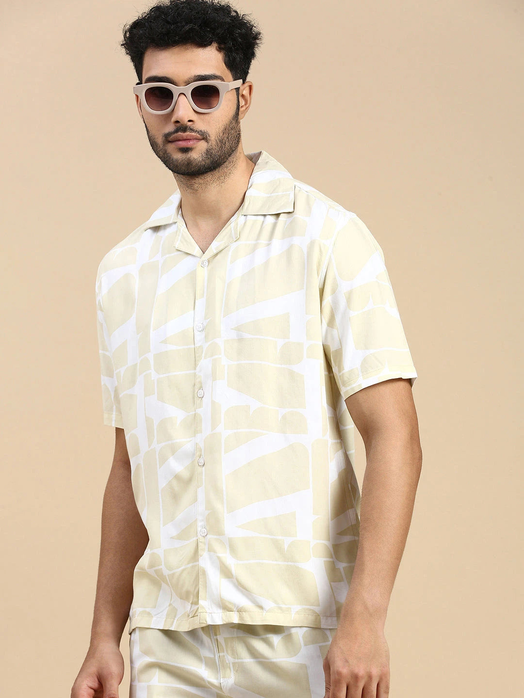 House Of Koala Cubano Beige Printed Relaxed Fit Resort Shirt