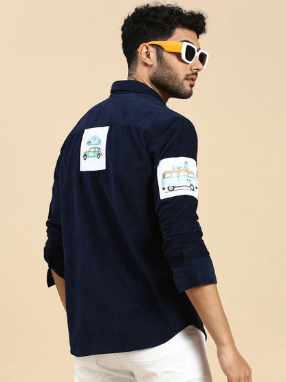 House Of Koala Relaxed Fit Navy Blue Corduroy Shirt