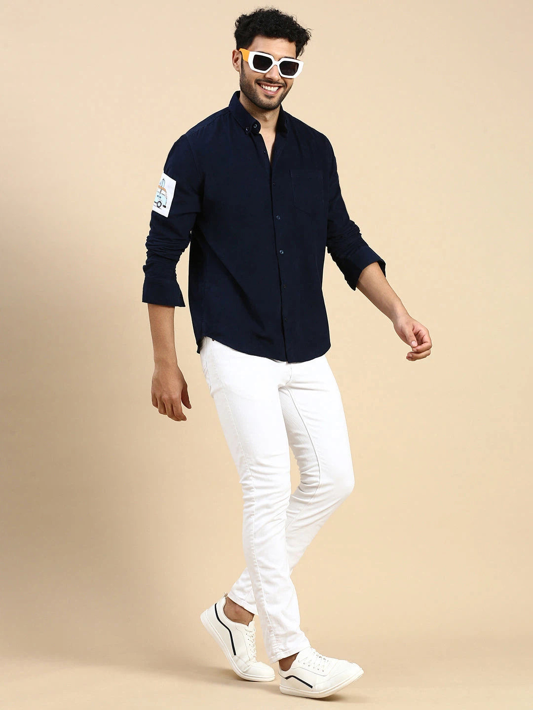 House Of Koala Relaxed Fit Navy Blue Corduroy Shirt