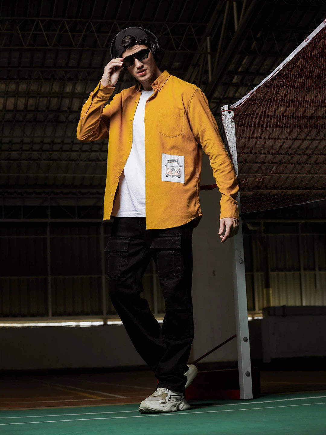 House Of Koala Relaxed Fit Yellow Appliqued Corduroy Shirt