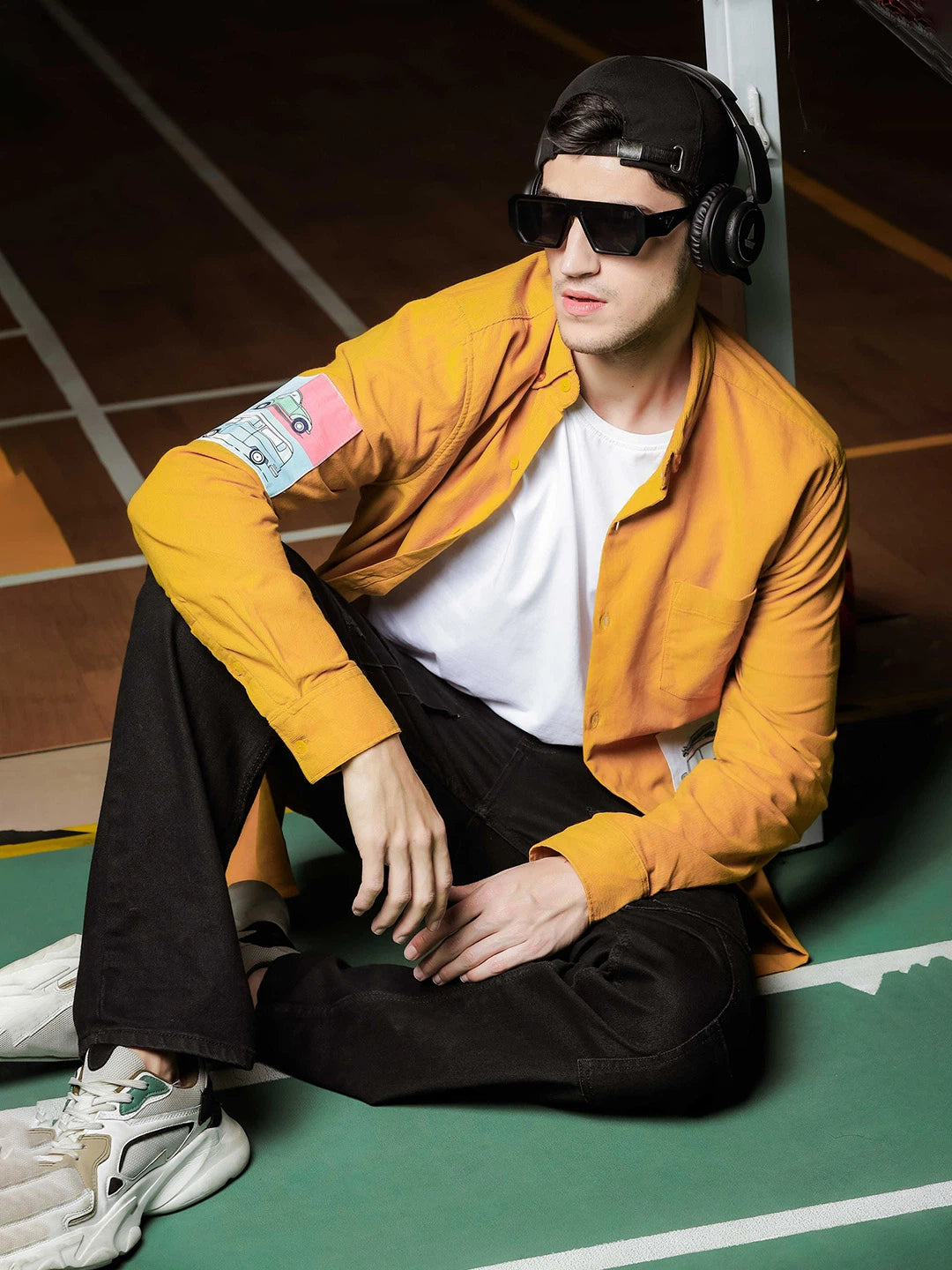 House Of Koala Relaxed Fit Yellow Appliqued Corduroy Shirt