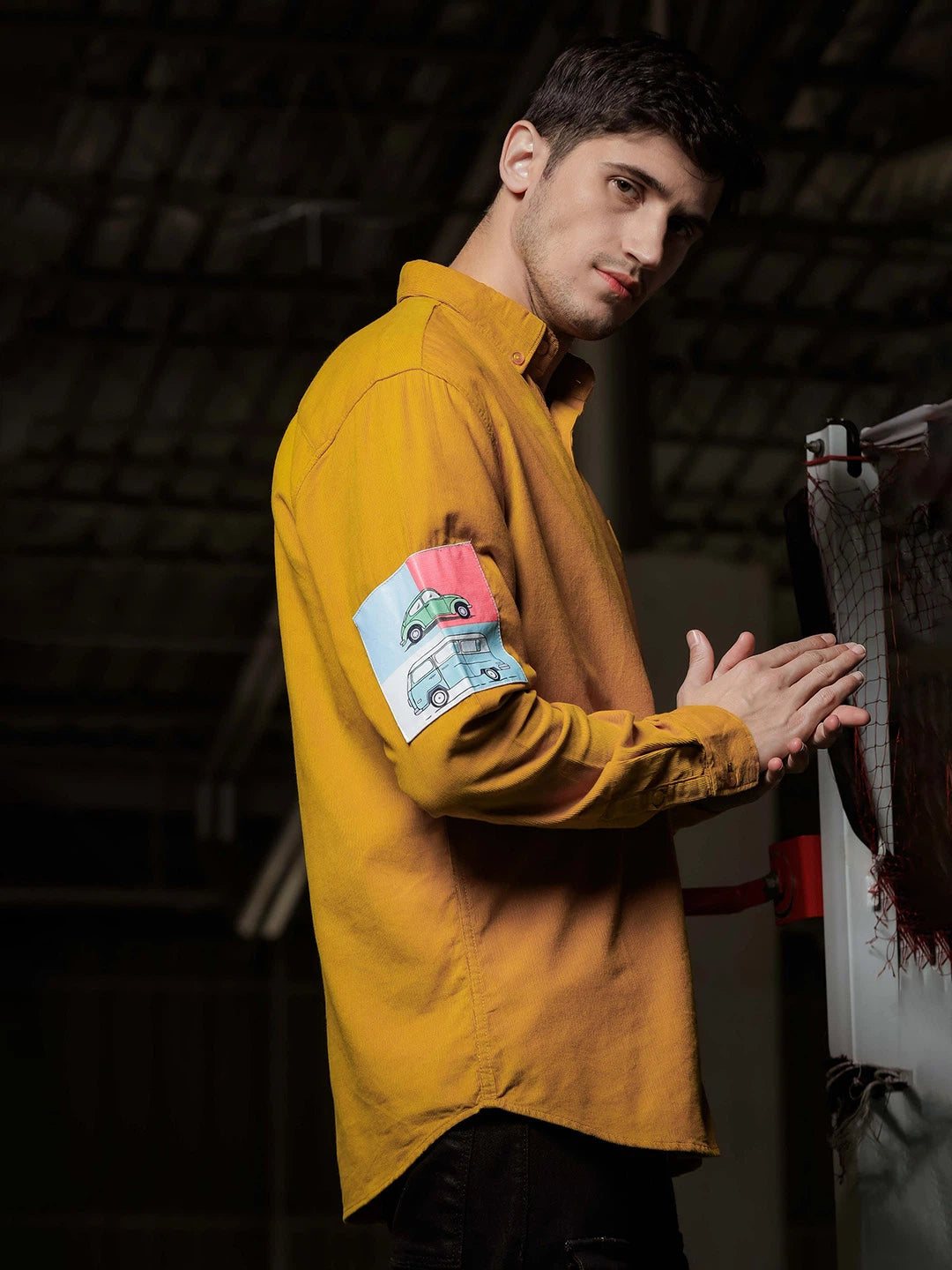 House Of Koala Relaxed Fit Yellow Appliqued Corduroy Shirt