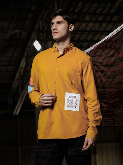 House Of Koala Relaxed Fit Yellow Appliqued Corduroy Shirt