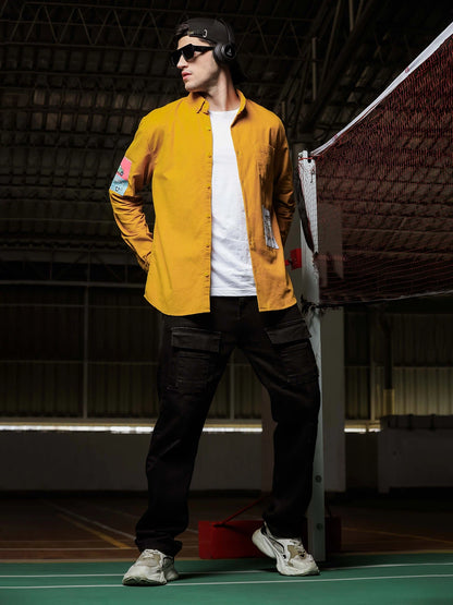 House Of Koala Relaxed Fit Yellow Appliqued Corduroy Shirt