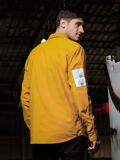 House Of Koala Relaxed Fit Yellow Appliqued Corduroy Shirt