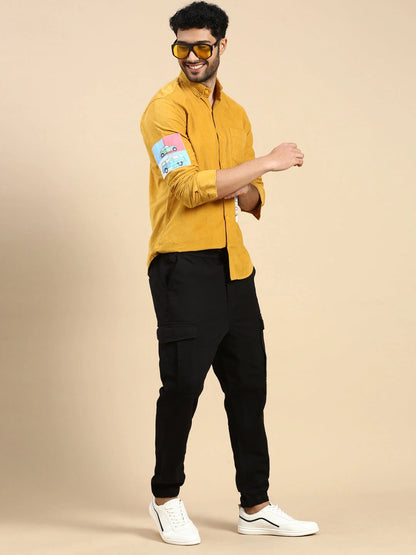 House Of Koala Relaxed Fit Yellow Appliqued Corduroy Shirt