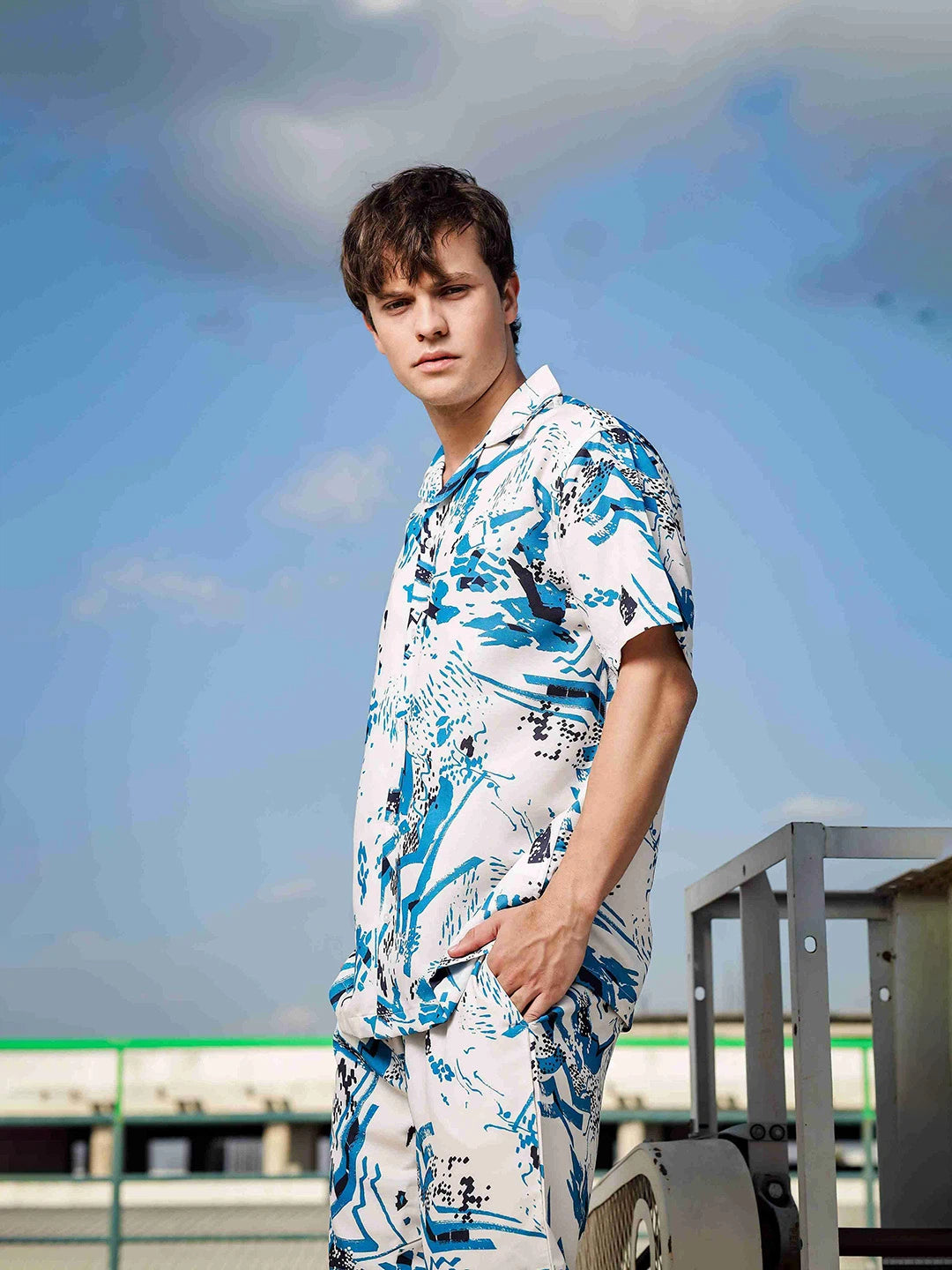 House Of Koala Off White Abstract Print Cuban Collar Relaxed Fit Resort Shirt