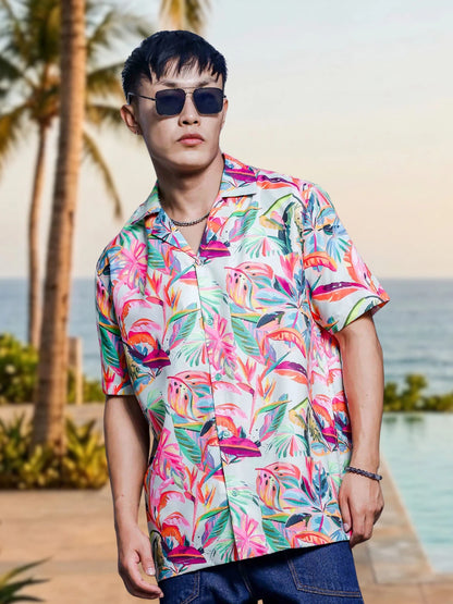 House Of Koala Abstract MCLR Print Cuban Collar Oversized Resort Shirt
