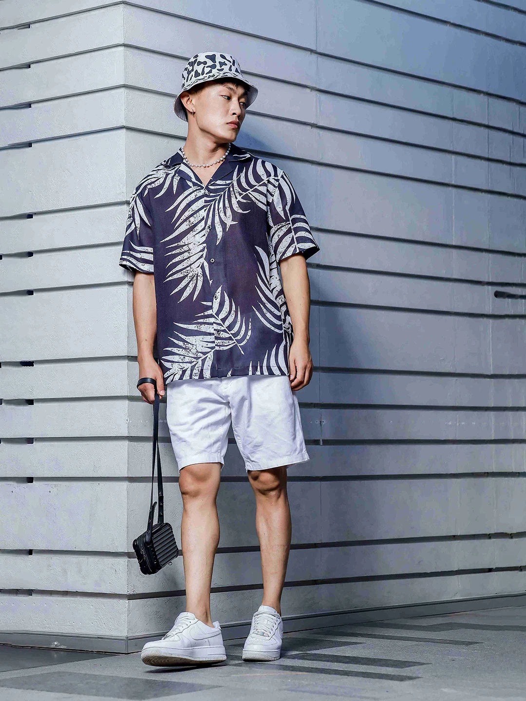 House Of Koala Black Tropical Print Cuban Collar Oversized Resort Shirt