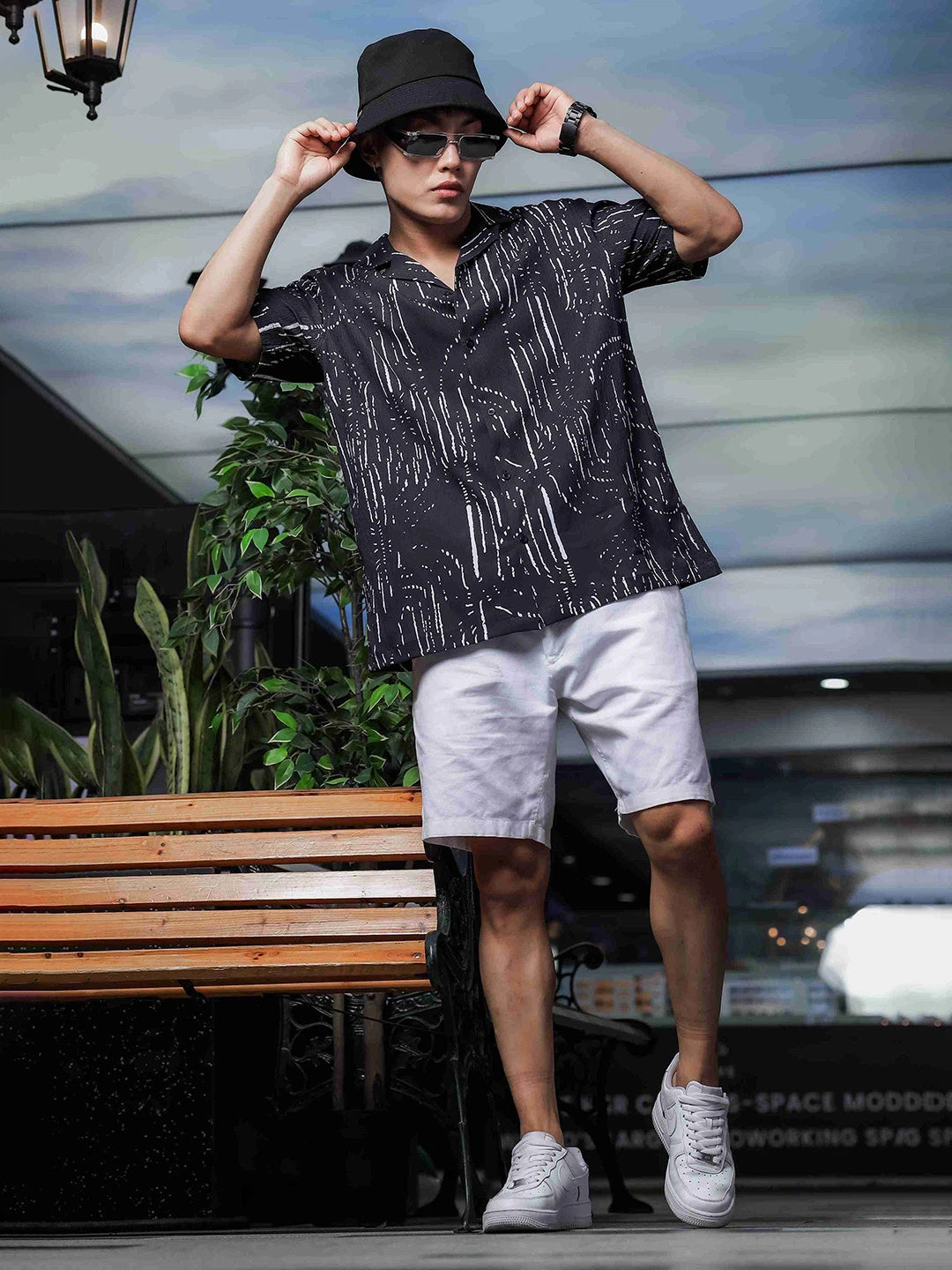 House Of Koala Black Abstract Printed Cuban Collar Relaxed Fit Resort Shirt
