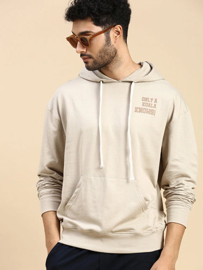 House Of Koala Beige Relaxed Fit Printed Hoodie Sweatshirt