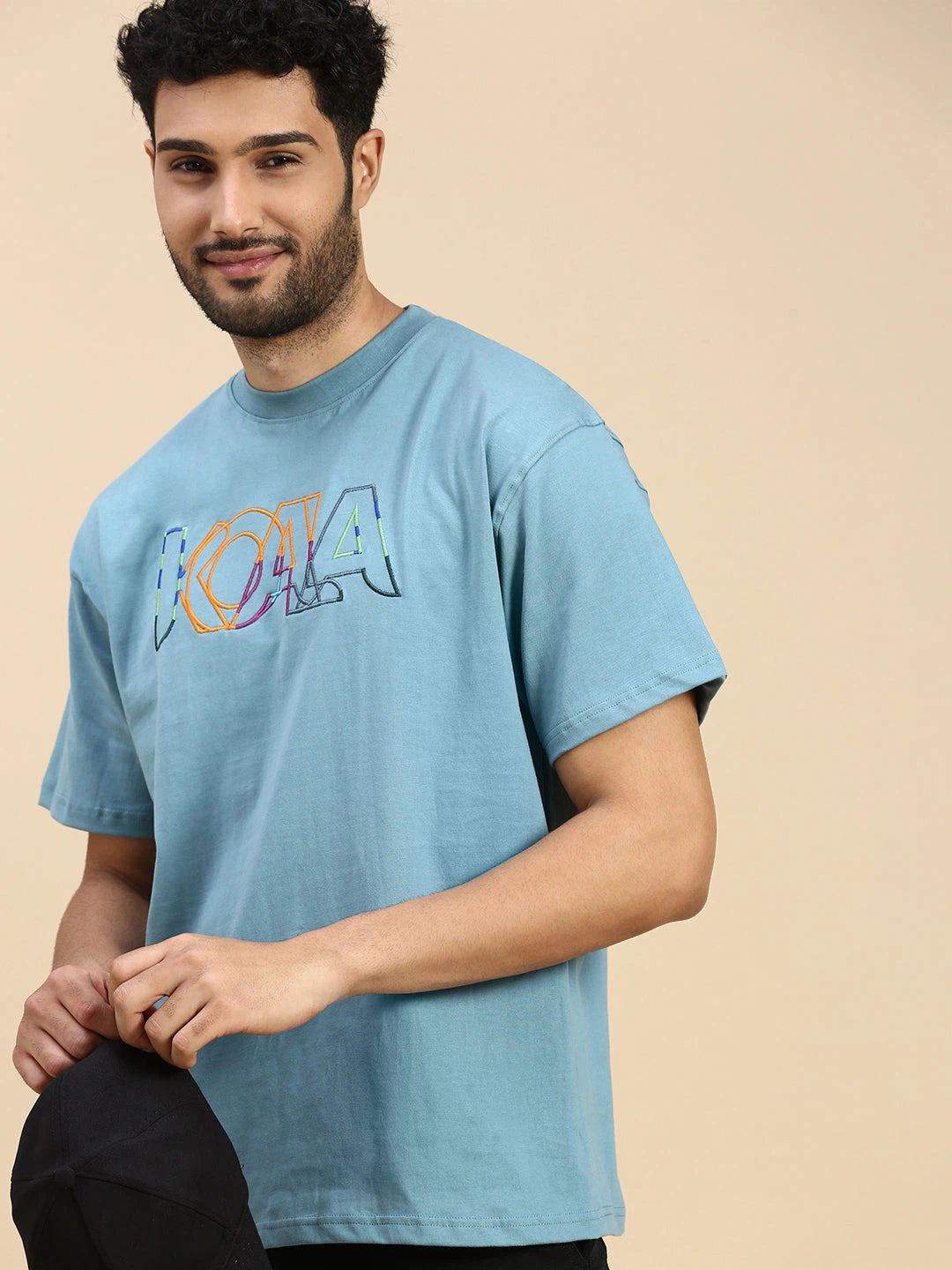 House Of Koala Oversized Drop Shoulder with Embroidery Blue T-Shirt