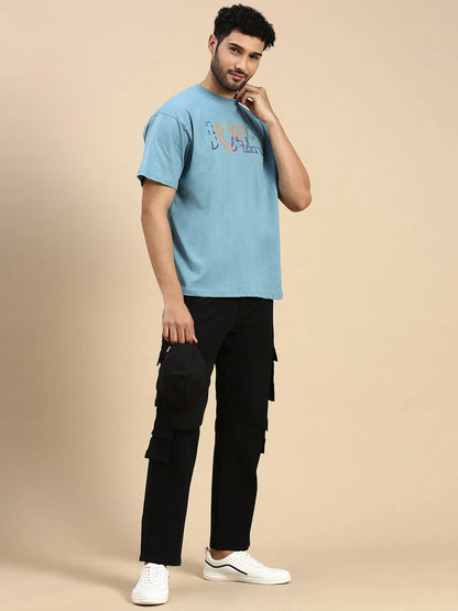 House Of Koala Oversized Drop Shoulder with Embroidery Blue T-Shirt