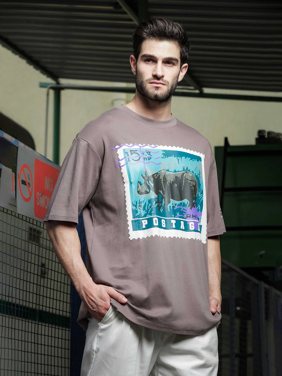 House Of Koala Grey Oversized Fit Streetwear T-Shirt