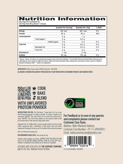 Isopure Zero Carb Whey Protein Isolate Unflavoured Powder (1 kg)