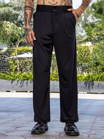House Of Koala Black Baggy fit Street Savvy Double Pleated Korean Trousers