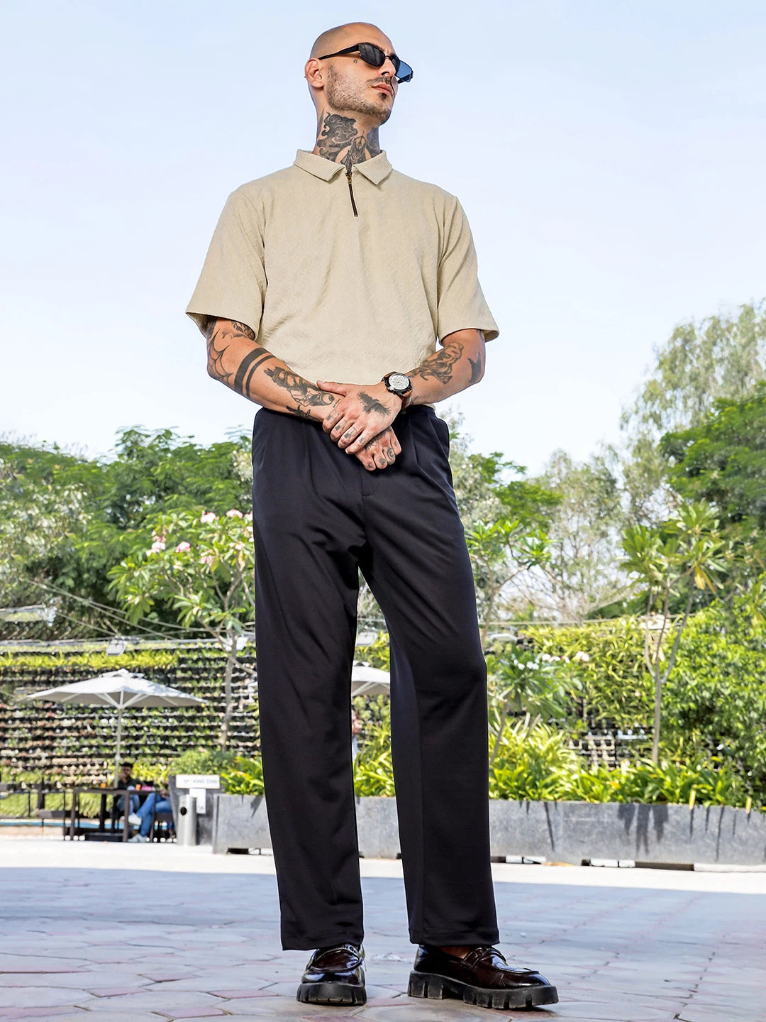 House Of Koala Black Baggy fit Street Savvy Double Pleated Korean Trousers