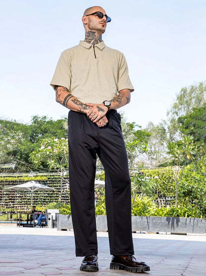 House Of Koala Black Baggy fit Street Savvy Double Pleated Korean Trousers