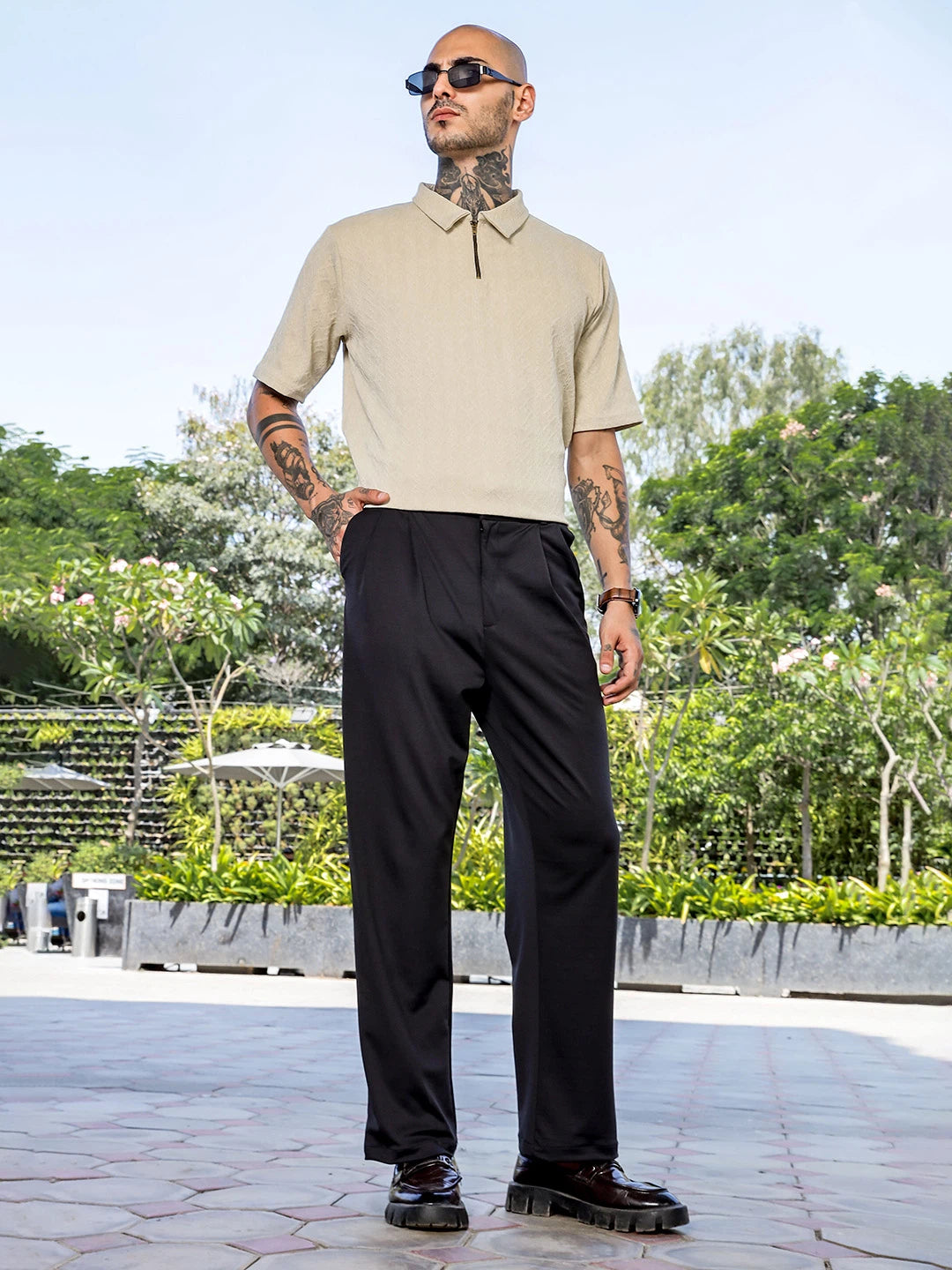 House Of Koala Black Baggy fit Street Savvy Double Pleated Korean Trousers