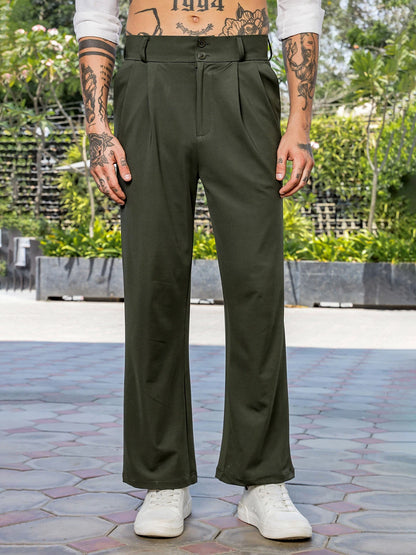 House Of Koala Olive Baggy fit Street Savvy Double Pleated Korean Trousers