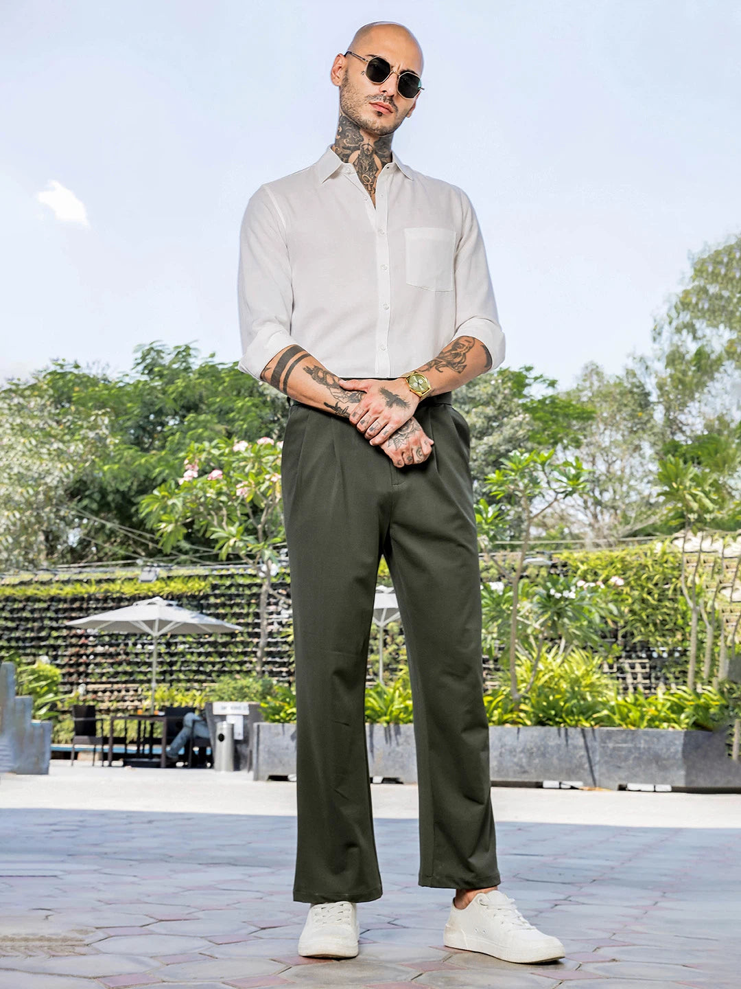 House Of Koala Olive Baggy fit Street Savvy Double Pleated Korean Trousers