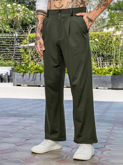 House Of Koala Olive Baggy fit Street Savvy Double Pleated Korean Trousers