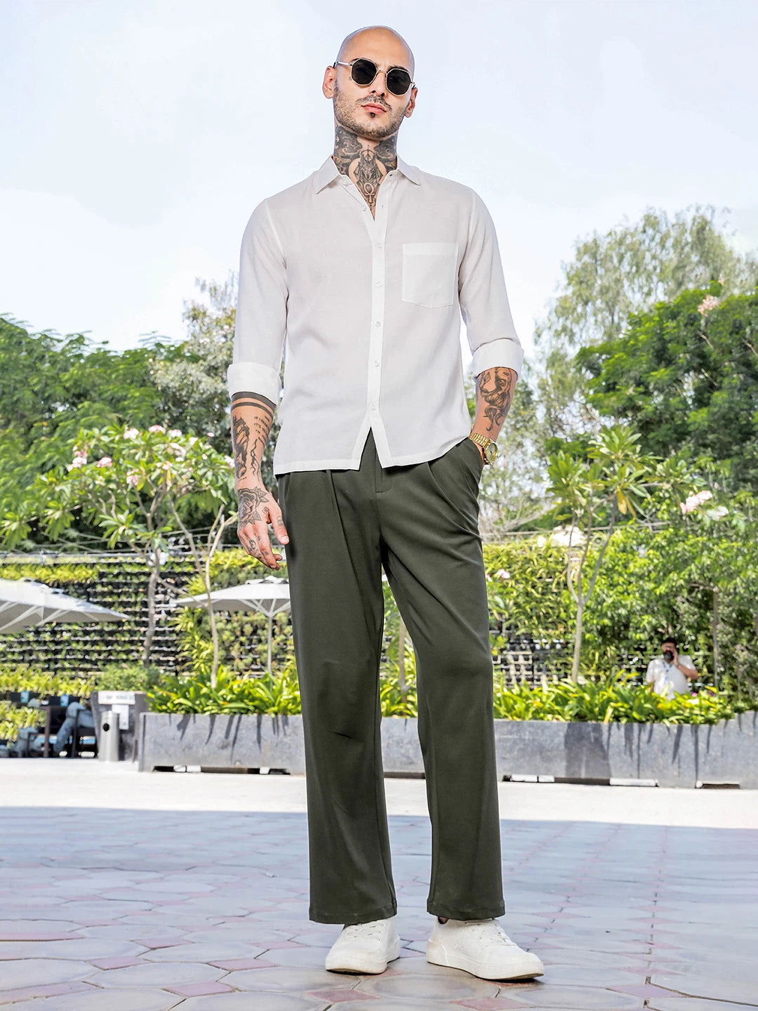 House Of Koala Olive Baggy fit Street Savvy Double Pleated Korean Trousers