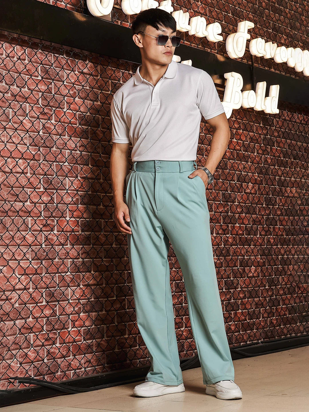 House Of Koala Sage Green Baggy fit Street Savvy Double Pleated Korean Trousers