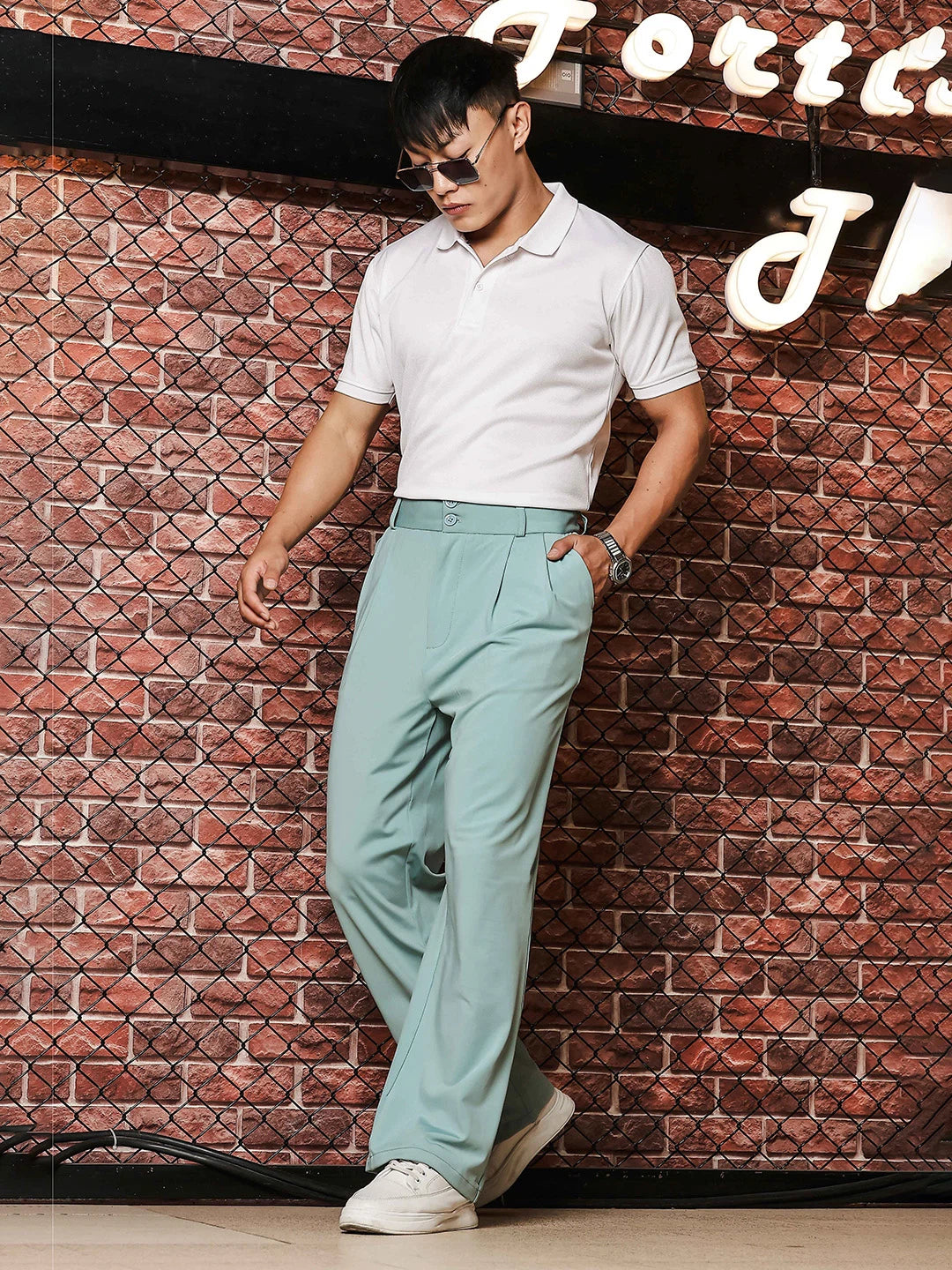 House Of Koala Sage Green Baggy fit Street Savvy Double Pleated Korean Trousers