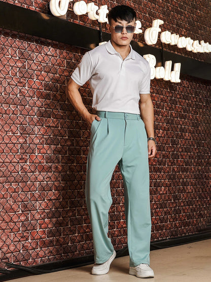 House Of Koala Sage Green Baggy fit Street Savvy Double Pleated Korean Trousers