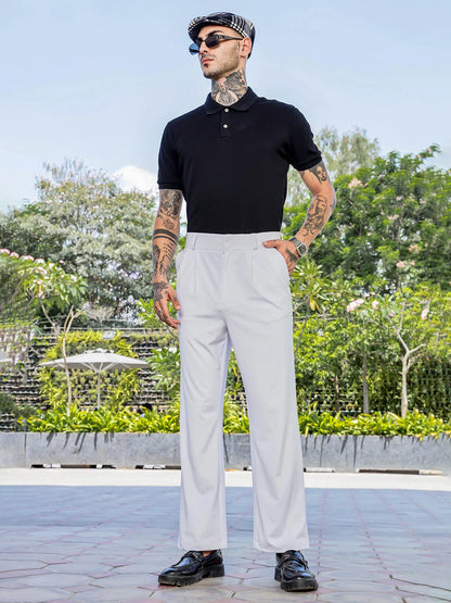 House Of Koala White Baggy fit Street Savvy Double Pleated Korean Trousers