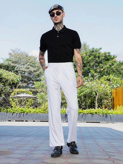 House Of Koala White Baggy fit Street Savvy Double Pleated Korean Trousers