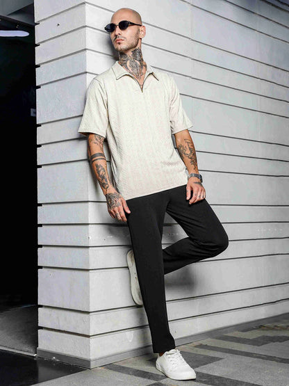 House Of Koala White Super Soft Textured Polo Neck Oversized T-Shirt