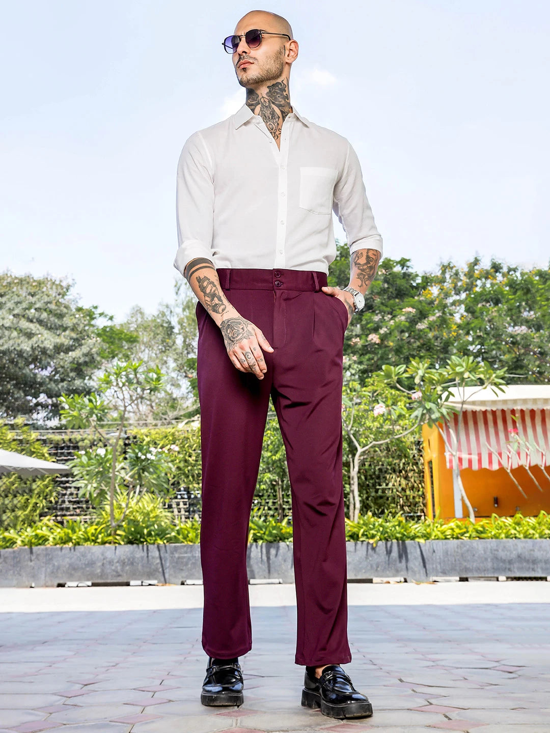 House Of Koala Wine Baggy fit Street Savvy Double Pleated Korean Trousers