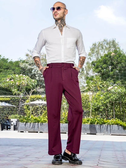 House Of Koala Wine Baggy fit Street Savvy Double Pleated Korean Trousers