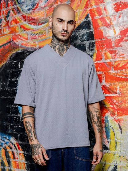 House Of Koala Grey Textured V-Neck Oversized T-Shirt